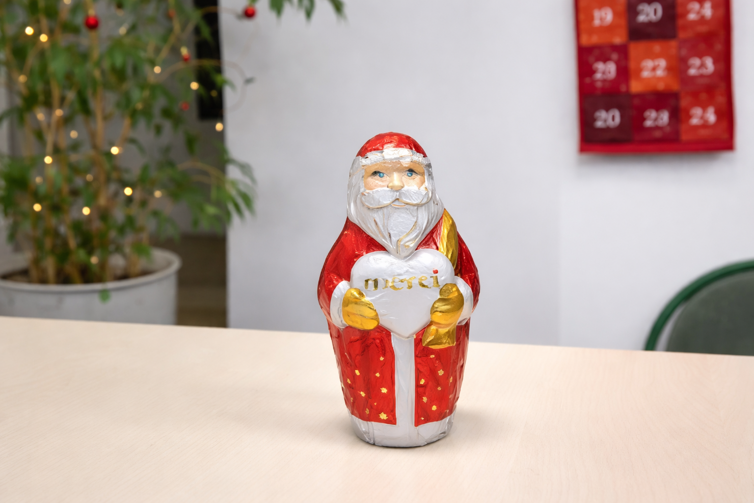 Chocolate Santa on office table